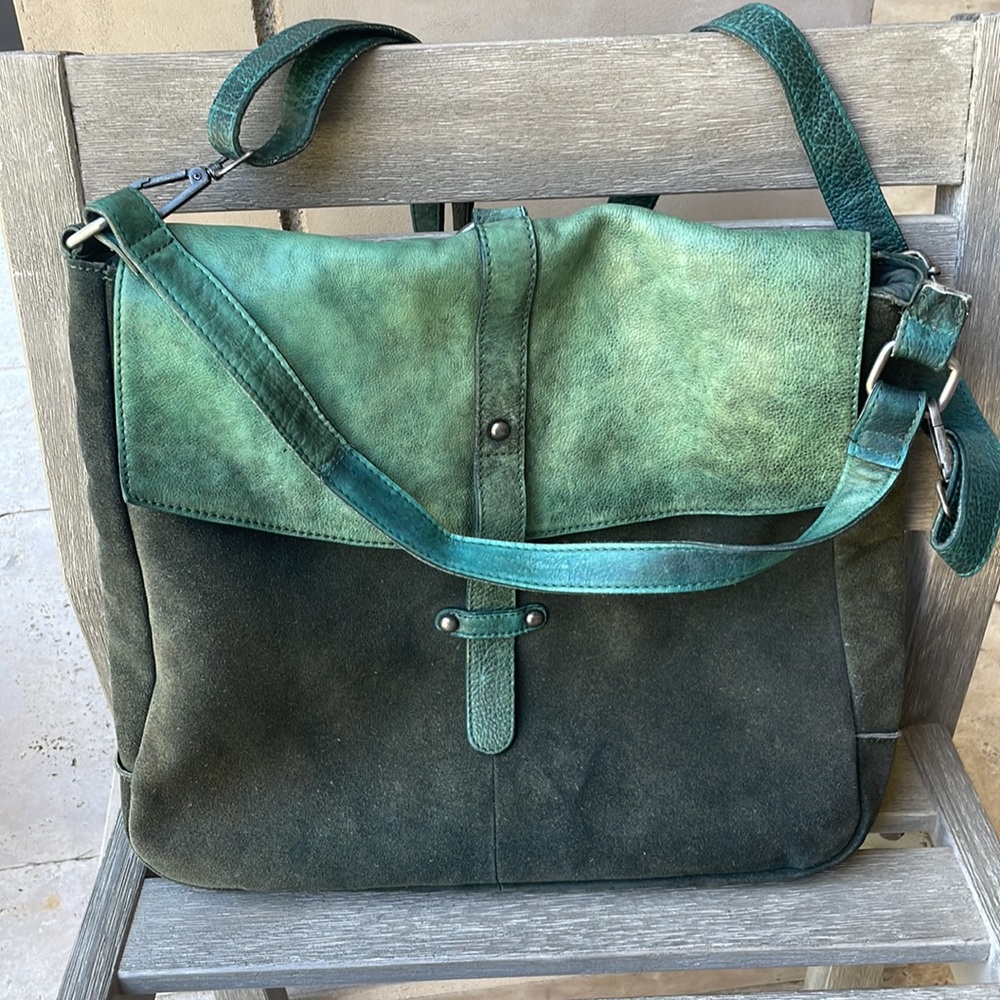 Free People Benji Leather Convertible Backpack Green Leather & Suede